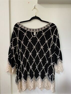 Cato Black Tunic with Cream Crochet Trim